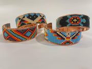 Rainbow Beaded Copper Cuff Bracelet: Handmade Boho Bangle